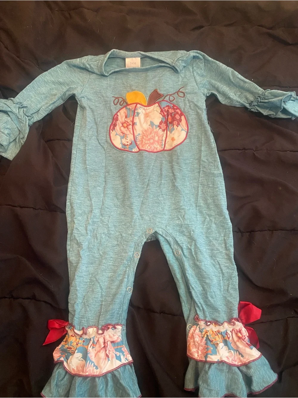 Teal Pumpkin Appliqué Ruffle One-Piece for Girls